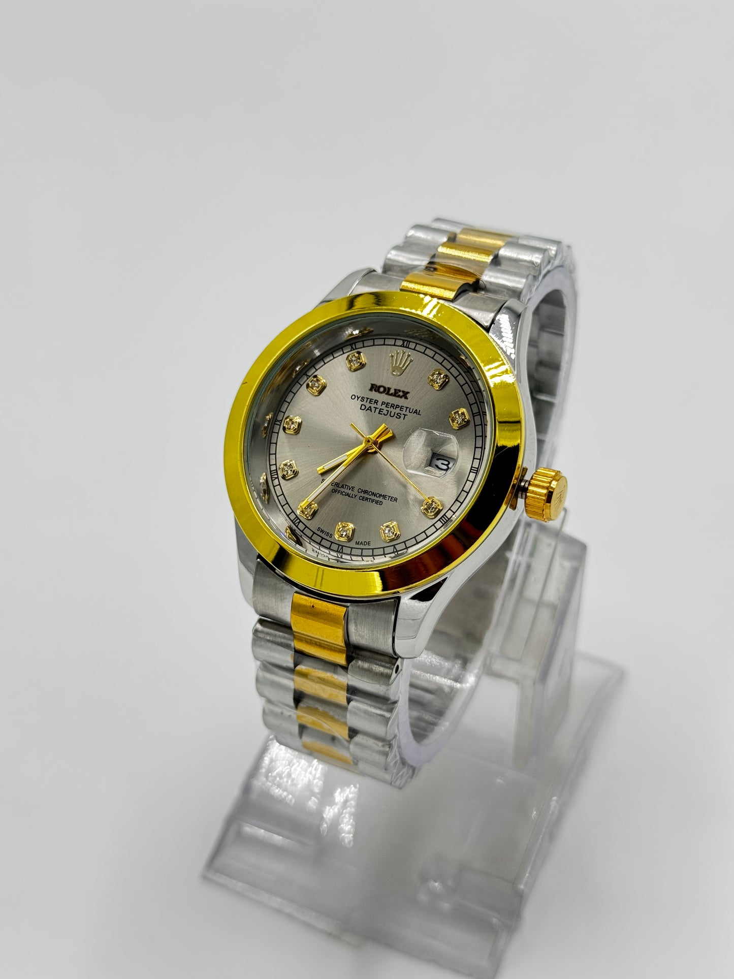 Rolex Watch | Stainless Steel Chain with Gold Dial