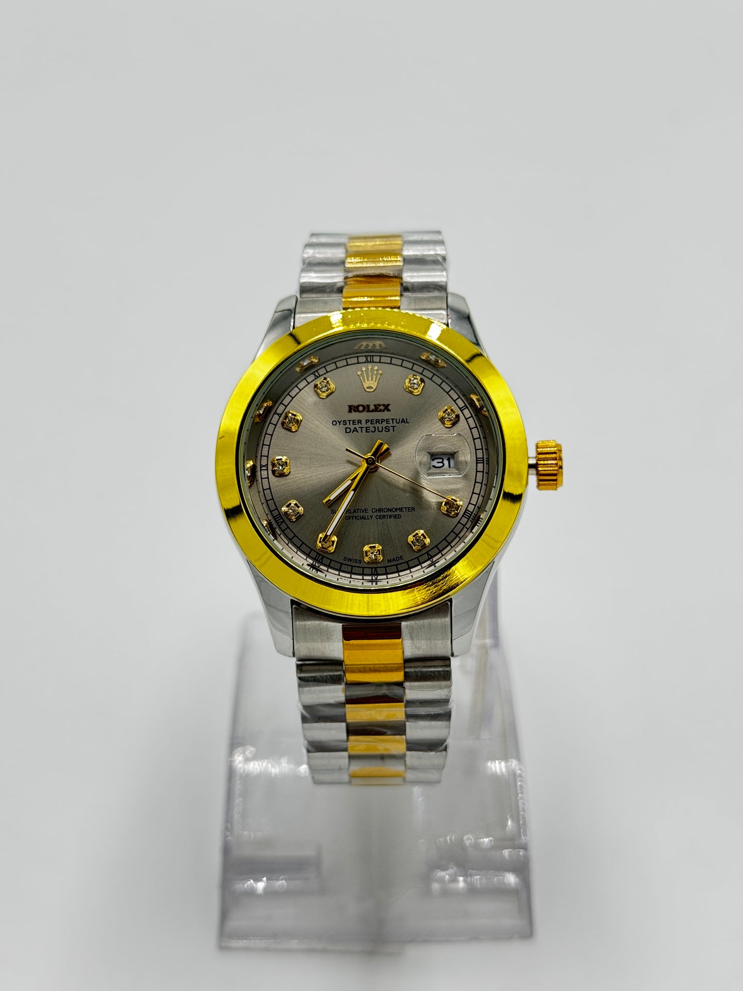 Rolex Watch | Stainless Steel Chain with Gold Dial