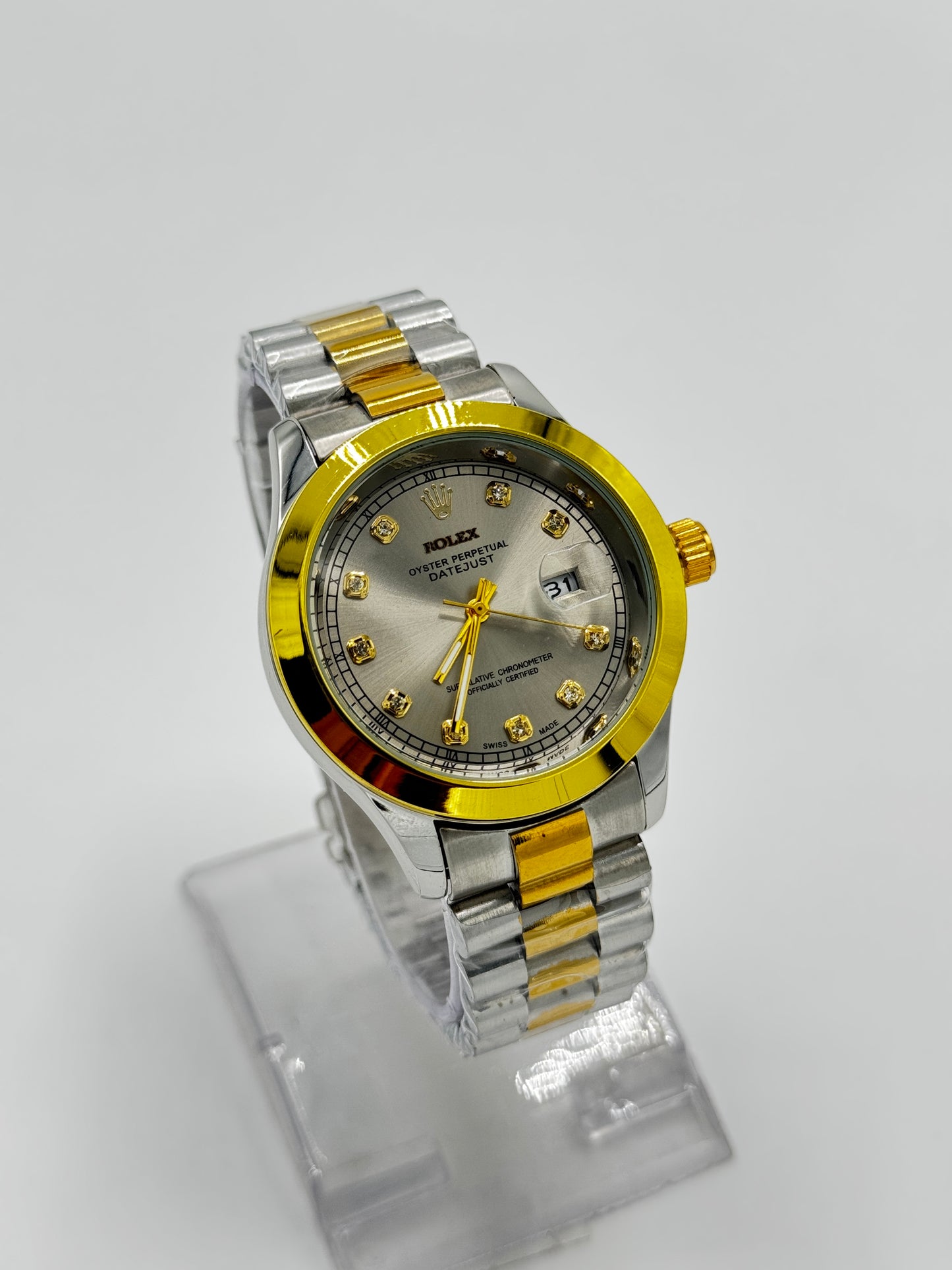 Rolex Watch | Stainless Steel Chain with Gold Dial