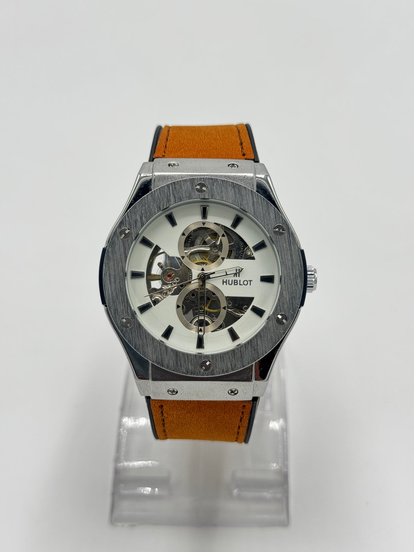 Hublot Automatic Skeleton – Silver Case with Tan Leather Strap