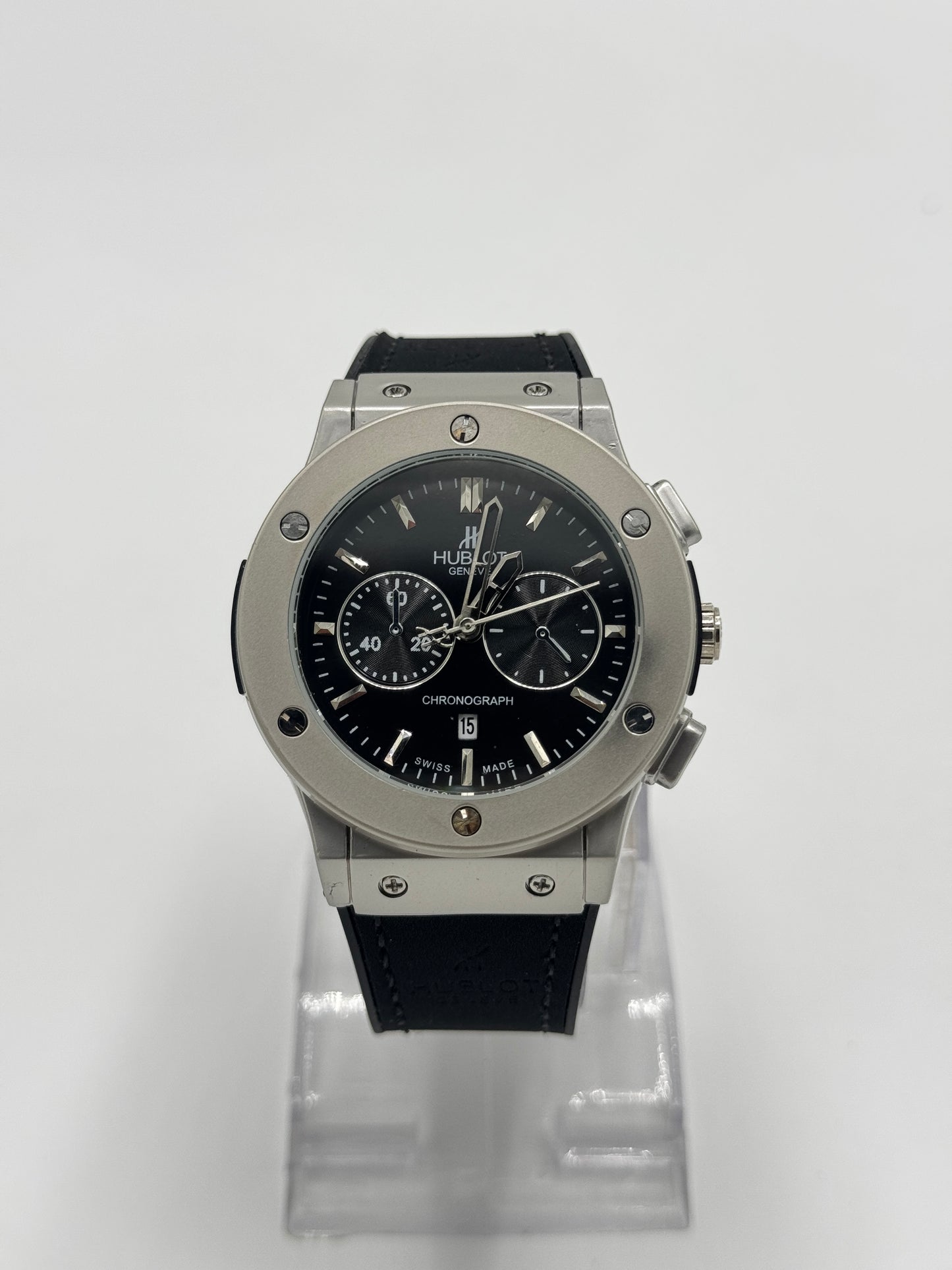 Hublot Chronograph – Silver Bezel with Black Dial