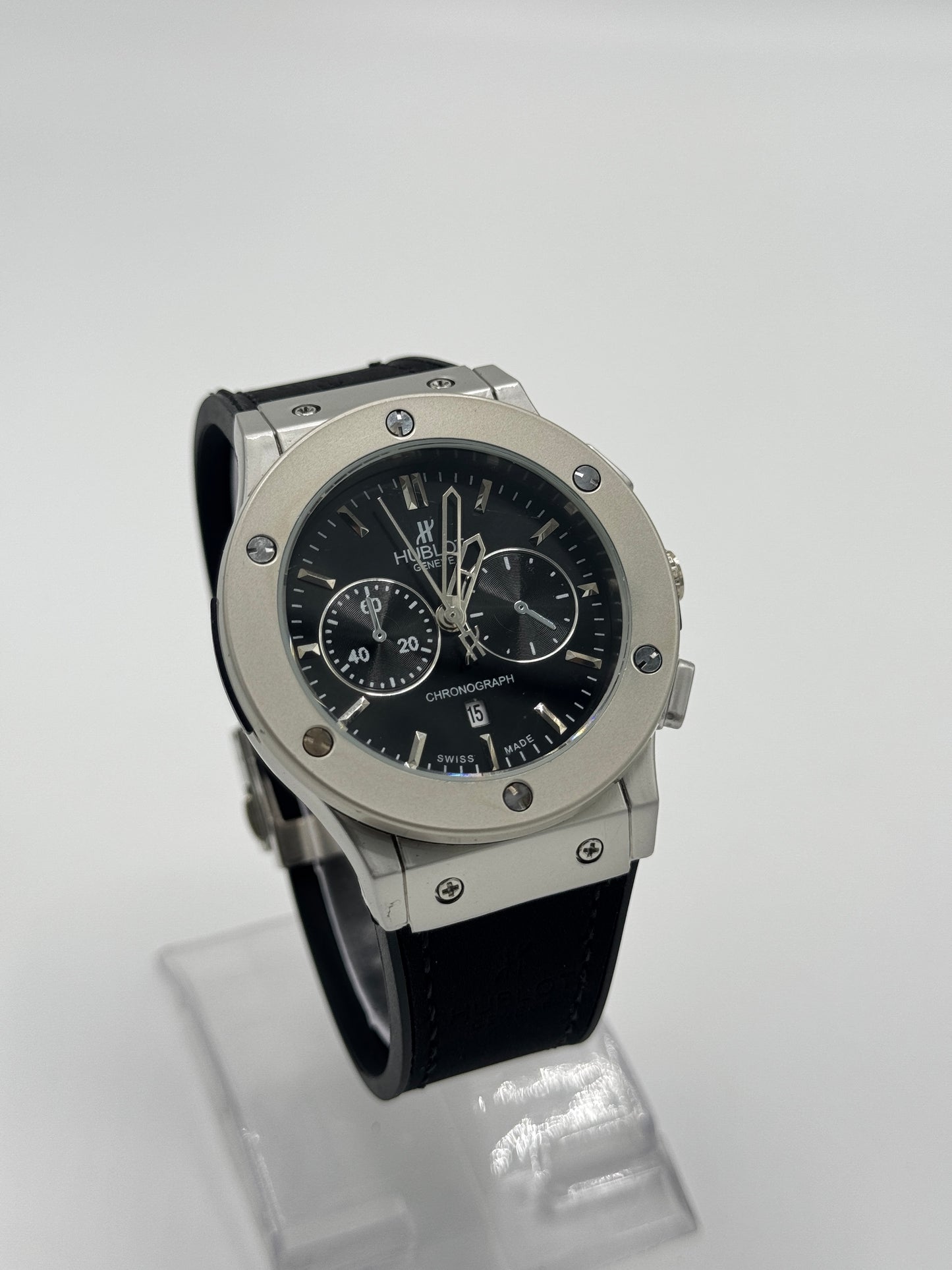 Hublot Chronograph – Silver Bezel with Black Dial
