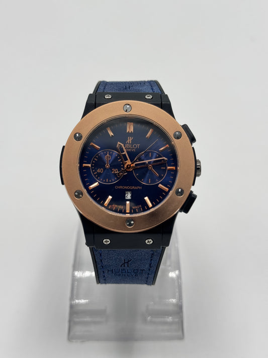 Hublot Chronograph – Blue Dial with Rose Gold Bezel