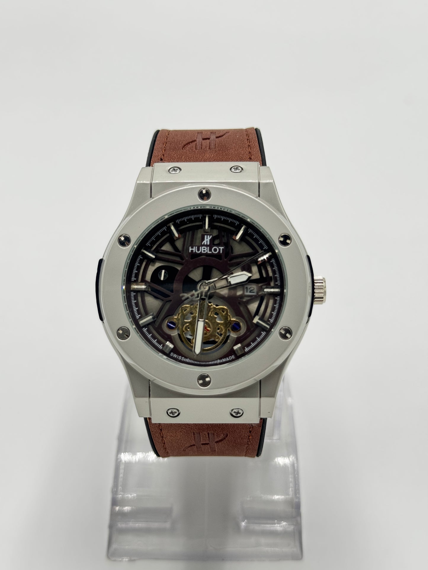 Hublot Skeleton Dial Watch – Brown Strap