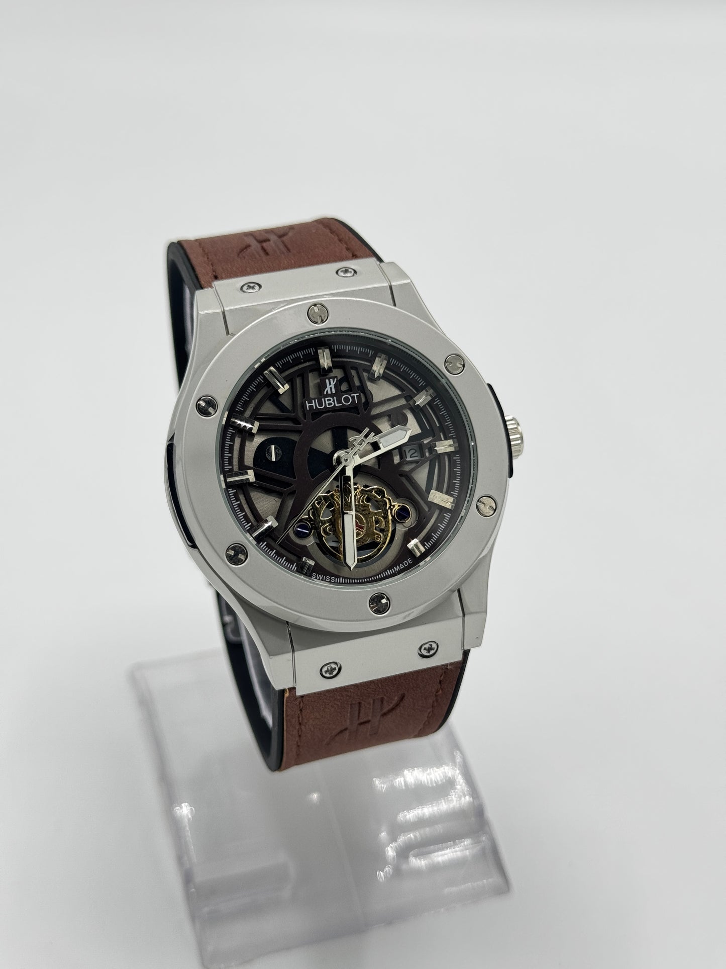 Hublot Skeleton Dial Watch – Brown Strap